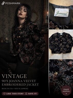 Joanna Black Velvet Embroidered Blazer Jacket
